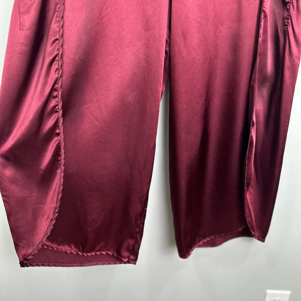 BB Dakota Burgundy Wide Leg Satin Pull On Pant Size Large